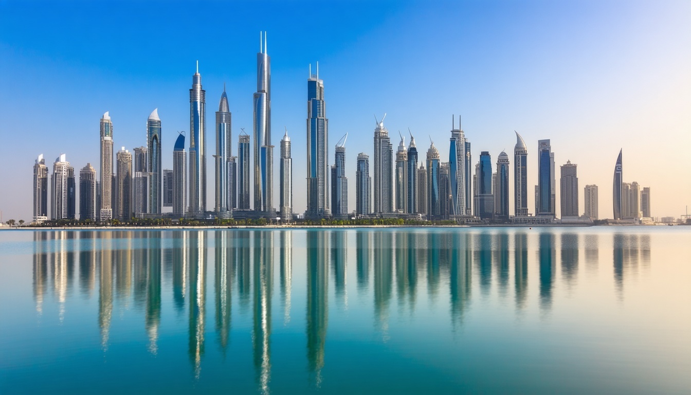Modern Dubai city skyline with iconic landmarks